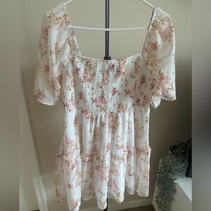 Justify babydoll dress- White with Pink and Orange Floral